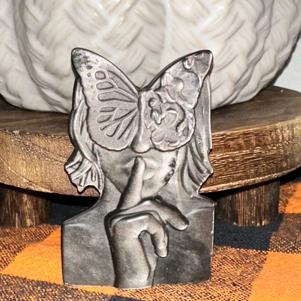 Elegant Silver Obsidian Butterfly Art Sculpture